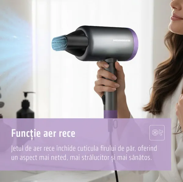 Uscător de păr HEINNER HHD-R20DC-GYV 2000W Gri-Mov - imagine 9