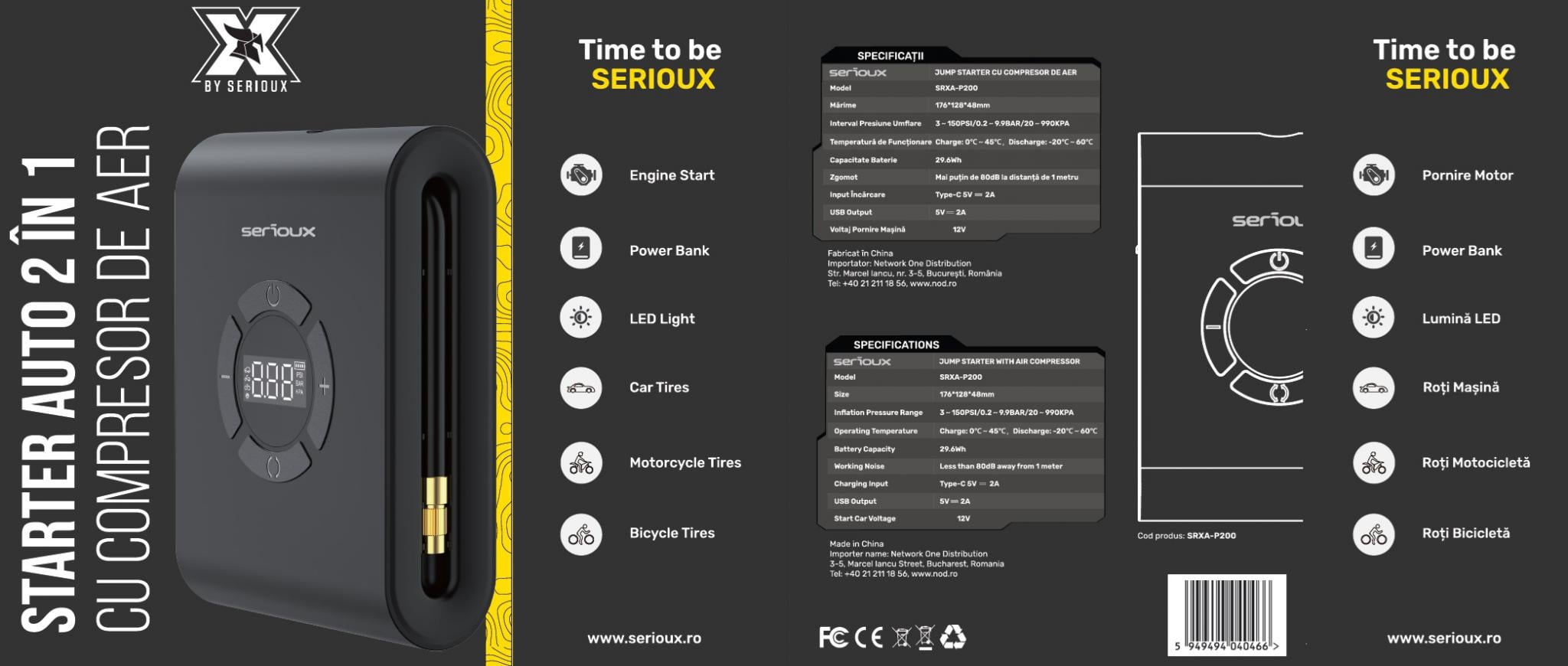 Starter Auto SERIOUX cu Compresor de Aer SRXA-P200 - imagine 3