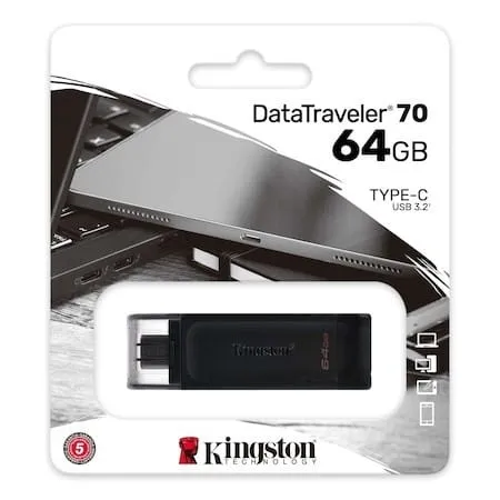 Memorie USB KINGSTON DataTraveler 70 64GB USB 3.2 Negru DT70/64GB - imagine 3