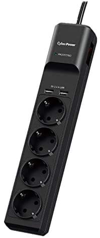 Prelungitor CYBER POWER P0420SUDO-DE 4 Prize Schuko 2 USB 1.8m Negru