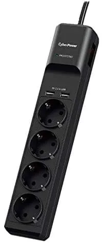 Prelungitor CYBER POWER P0420SUDO-DE 4 Prize Schuko 2 USB 1.8m Negru