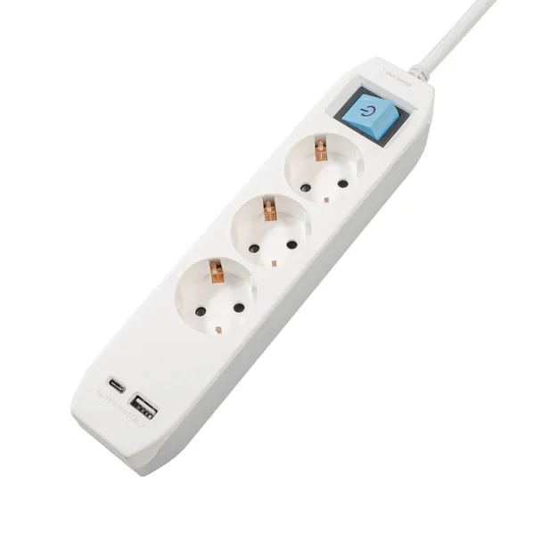 Prelungitor SPACER 3 Prize Schuko USB Type-C 3m Gri-Alb