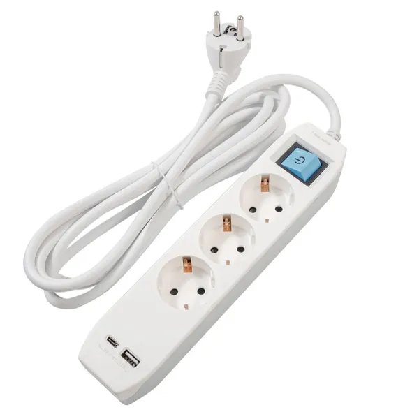 Prelungitor SPACER 3 Prize Schuko USB Type-C 3m Gri-Alb - imagine 3