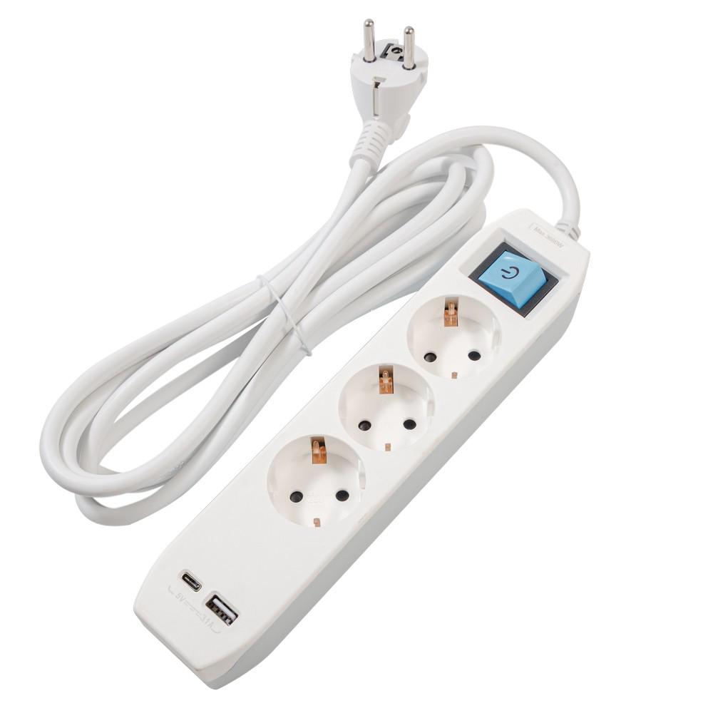 Prelungitor SPACER 3 Prize Schuko USB Type-C 3m Gri-Alb - imagine 3