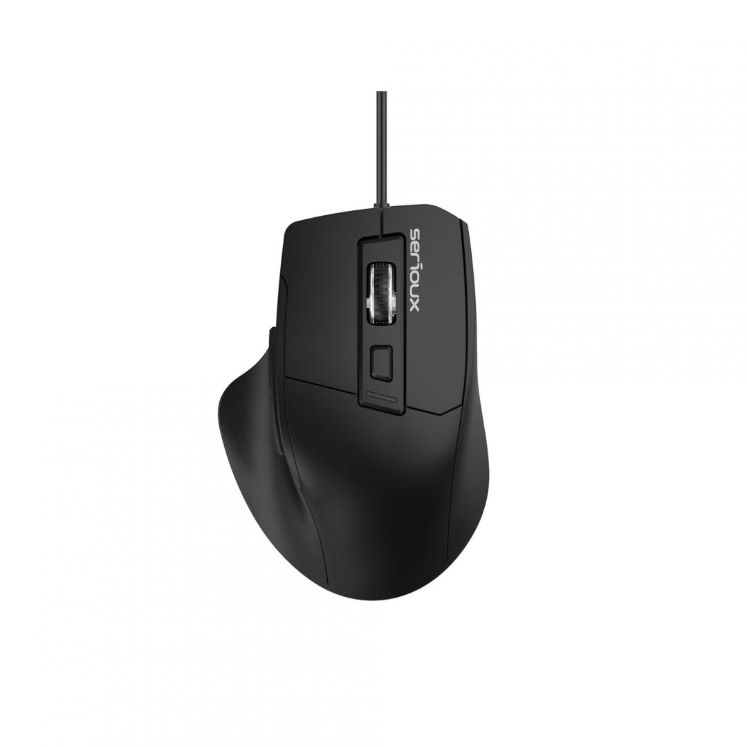 Mouse SERIOUX Optic 6D USB Negru Ergonomic cu Fir