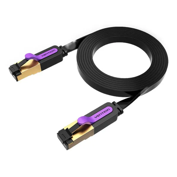 Patch Cord VENTION ICABN Cat.7 15m STP Flat 10Gbps Negru - imagine 2