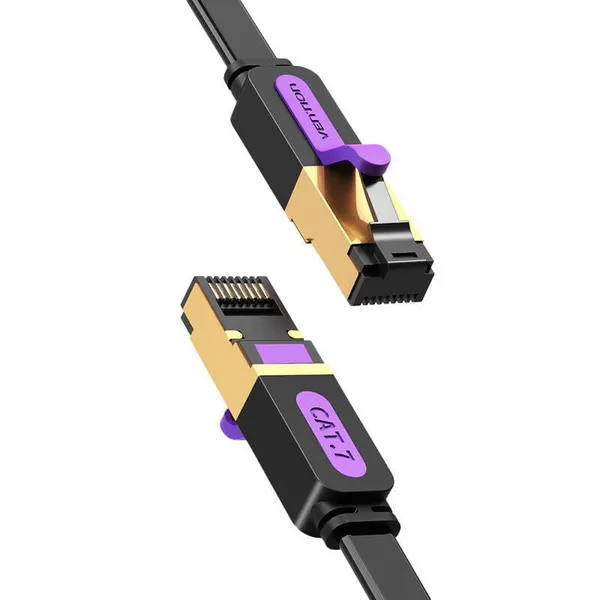 Patch Cord VENTION ICABN Cat.7 15m STP Flat 10Gbps Negru - imagine 3