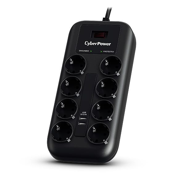 Prelungitor CYBER POWER P0820SUF0-DE 8 Prize Schuko 2 USB Negru