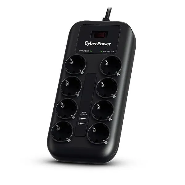 Prelungitor CYBER POWER P0820SUF0-DE 8 Prize Schuko 2 USB Negru