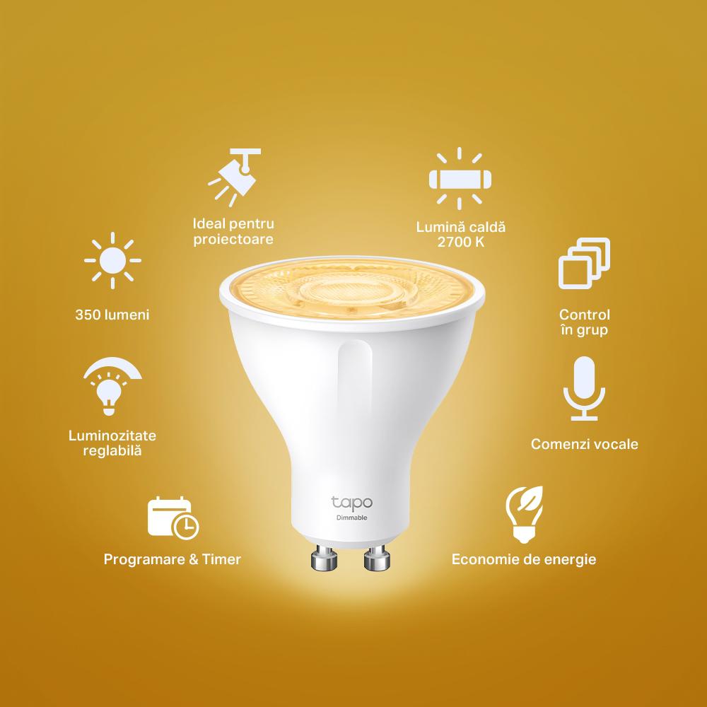 Bec LED Wi-Fi Smart TP-LINK Tapo L610 350lm 2.9W GU10 Multicolor cu reglarea temperaturii și intensității - imagine 5
