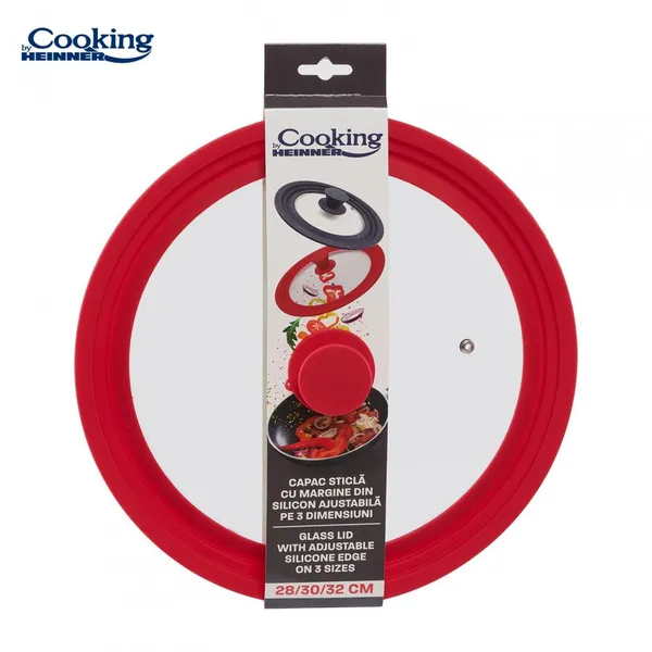 Capac sticlă HEINNER Cooking Ajustabil 28/30/32 cm Roșu - imagine 5