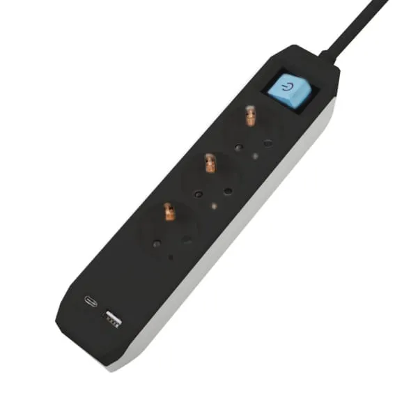 Prelungitor SPACER Schuko x 3 USB Type-C 4.5m Negru
