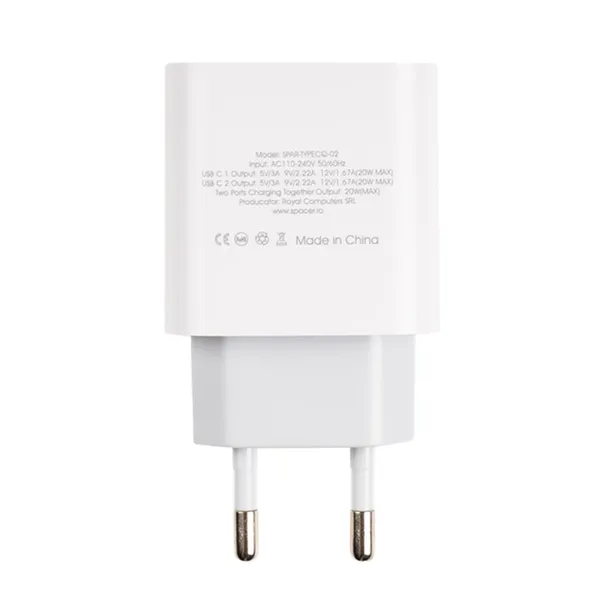 Încărcător Rețea SPACER 2x USB Type-C PD 20W SPAR-TYPECQ-02 - imagine 4