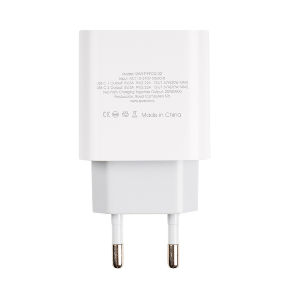 Încărcător rețea SPACER 2x USB Type-C PD 20W - imagine 4