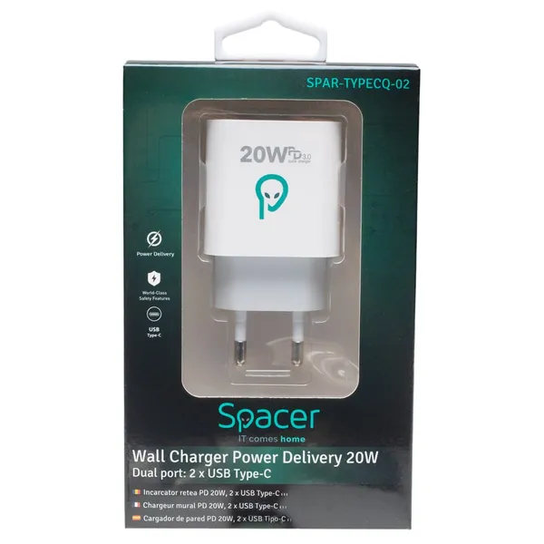 Încărcător Rețea SPACER 2x USB Type-C PD 20W SPAR-TYPECQ-02 - imagine 5