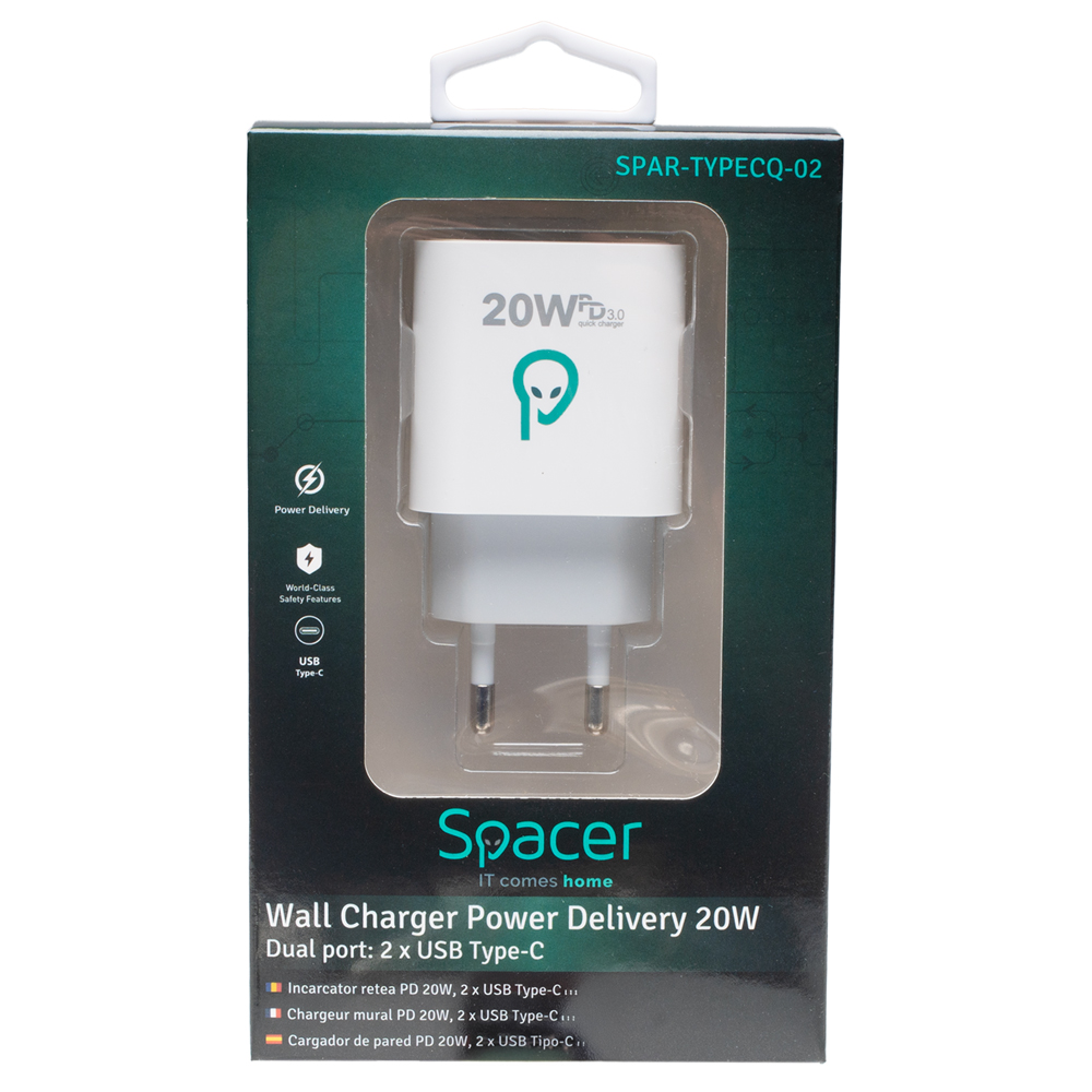 Încărcător rețea SPACER 2x USB Type-C PD 20W - imagine 5
