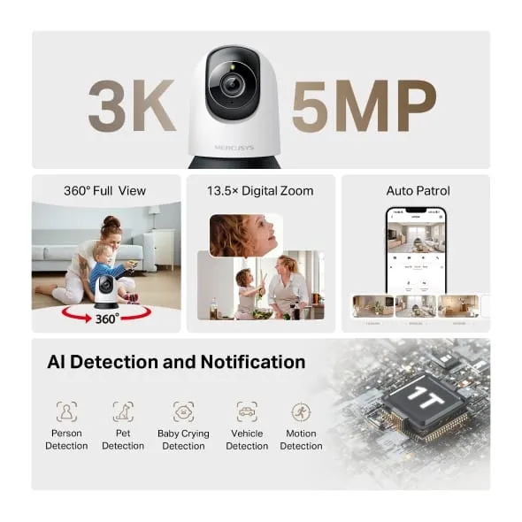 Cameră de Supraveghere MERCUSYS MC230 Wi-Fi Pan/Tilt 3K Audio Bidirecțional - imagine 2