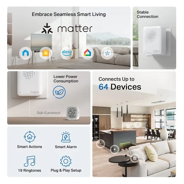 Hub Smart TP-LINK Tapo H100 2.4GHz Difuzor Wireless Alb - imagine 2