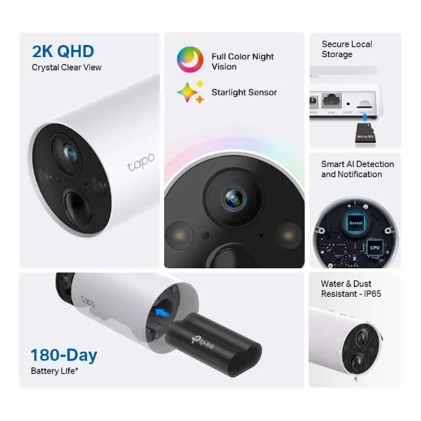 Set 2 Camere IP Exterior TP-Link Tapo C420S2, 2K 4MP, Wireless, Slot Card SD, Night Vision Color, Include Hub Tapo H200 - imagine 3