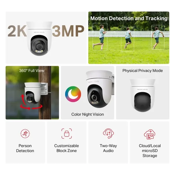 Cameră de supraveghere MERCUSYS MC510 Outdoor 2K Pan/Tilt 360° - imagine 2