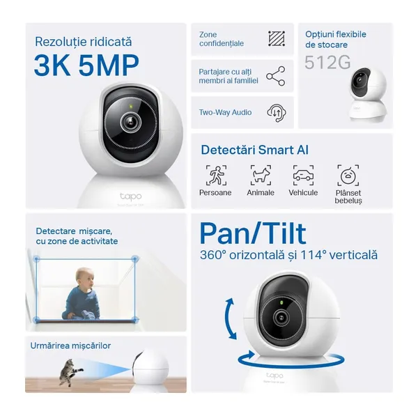 Cameră Supraveghere TP-LINK Tapo C230 Pan/Tilt Wi-Fi 5MP - imagine 3