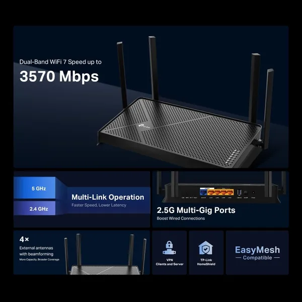Router TP-LINK Archer BE230 BE3600 Dual-Band Wi-Fi 7 - imagine 4