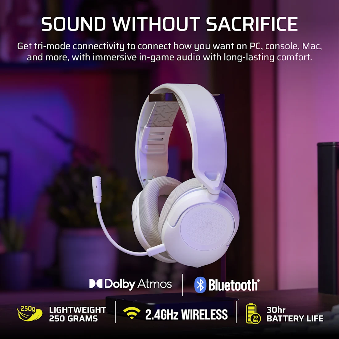 Casti Gaming CORSAIR HS35 V3 Wireless Alb CA-9011411-WW - imagine 2