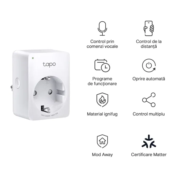 Priză inteligentă TP-LINK Tapo P100M Matter WiFi Alb - imagine 2