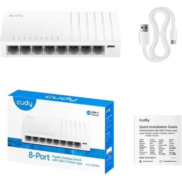 Switch Gigabit CUDY GS108U 8 Porturi USB-C Compact - imagine 3
