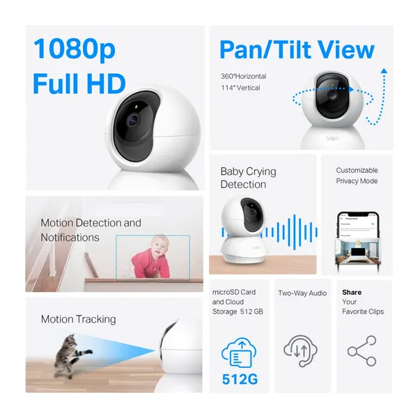 Set 2 Camere de Supraveghere TP-LINK Tapo C200 Pan/Tilt 1080P - imagine 2