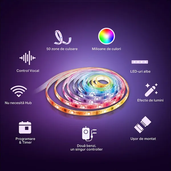 Set 2 Benzi LED TP-LINK Tapo L930-10 Wi-Fi Smart Multicolor cu Zone de Culoare - imagine 2