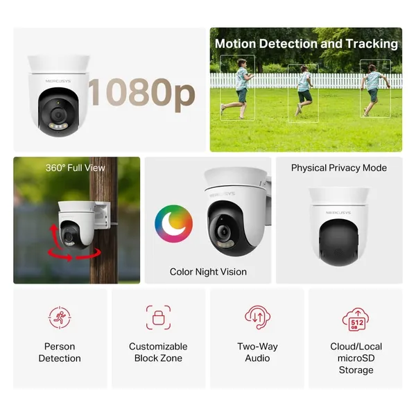 Cameră de Supraveghere MERCUSYS MC500 Pan/Tilt Wi-Fi 1080P Exterior - imagine 2