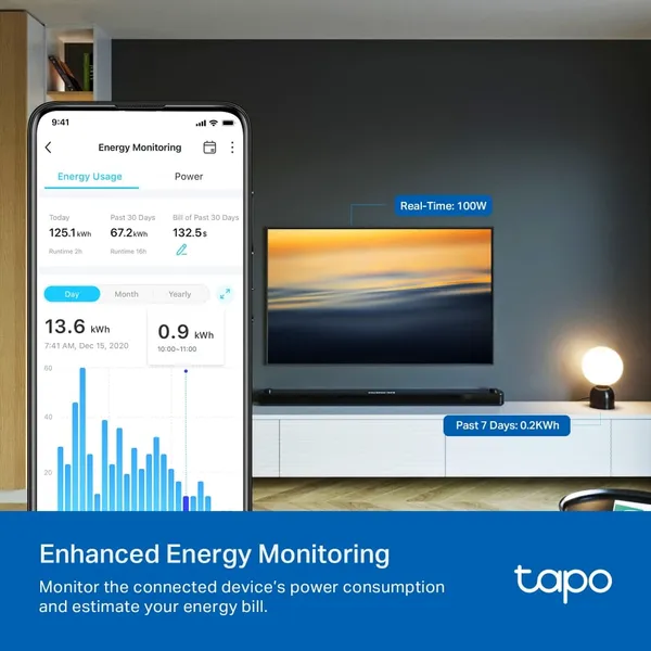 Priză inteligentă TP-LINK Tapo P115 Bluetooth WiFi Alb - imagine 3